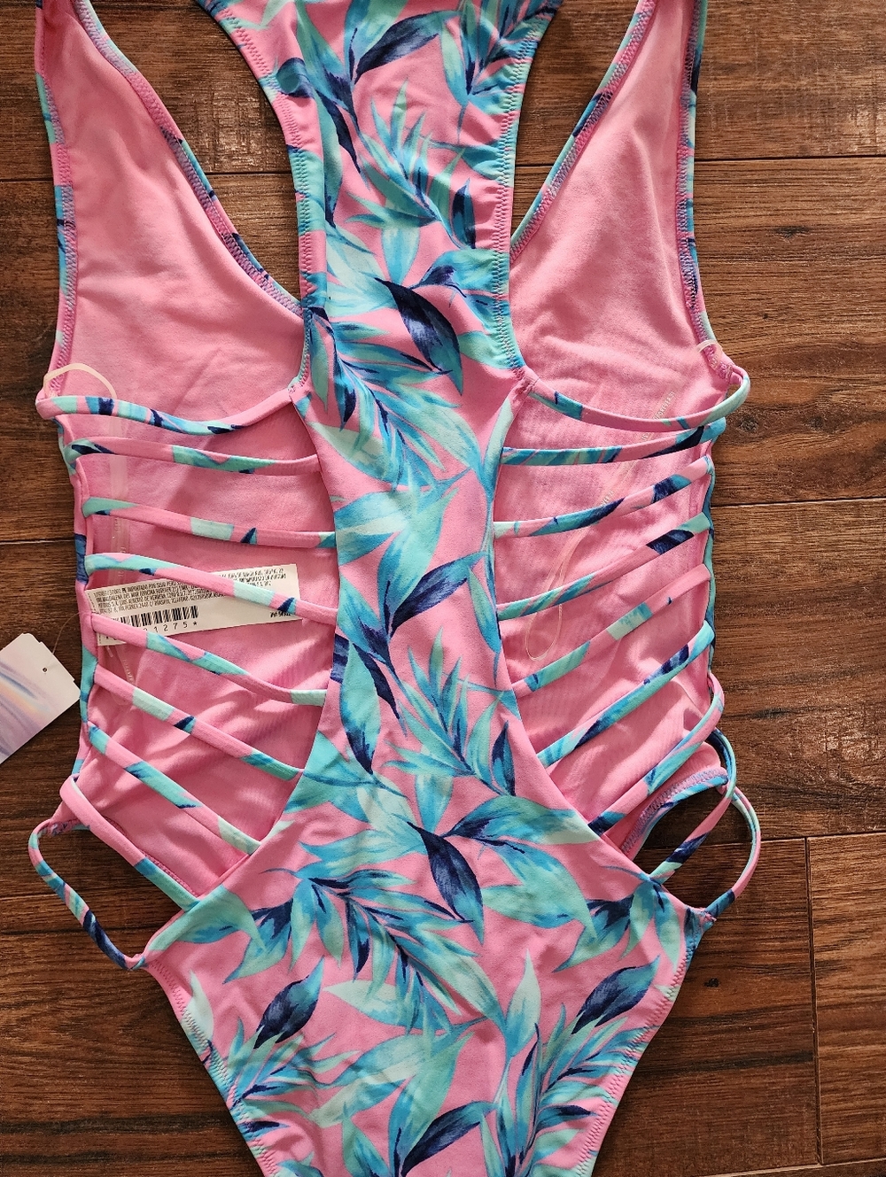 NWT Forever 21 Junior's Leaf Print Caged Back High Cut One Piece Swimsuit Medium - Picture 7 of 8
